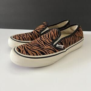 Vans Brown Black Tiger Animal Suede Slip On SF Sneakers Skate Shoe US M 4.5 W 6
